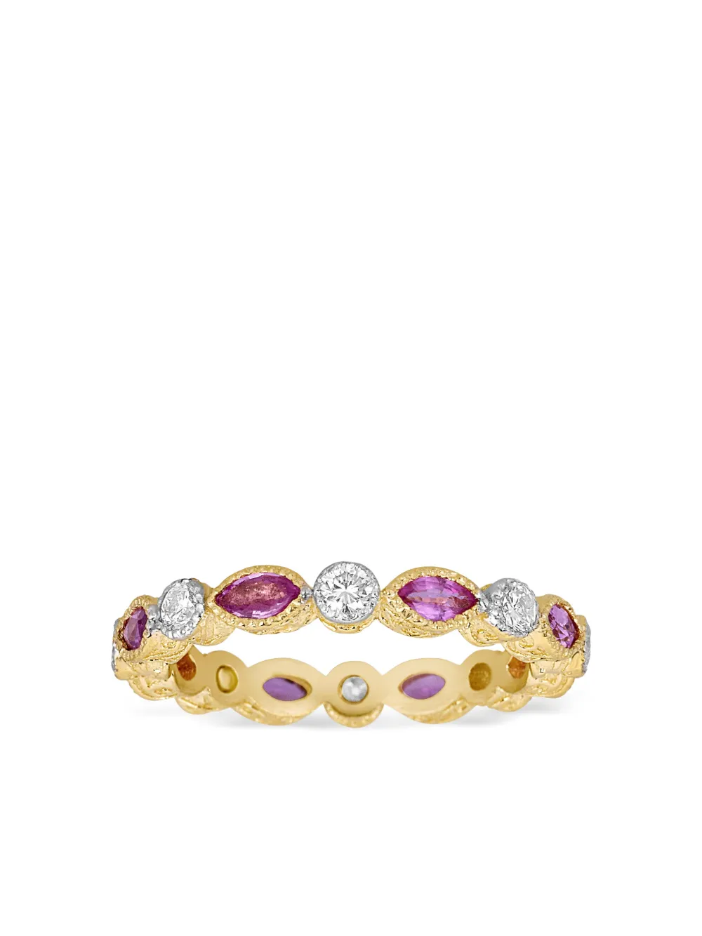 Tanya Farah 18K yellow gold diamond and pink sapphire stack ring